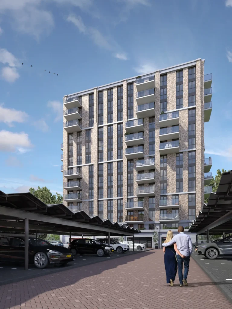 3d impressie van een woontoren in Delft